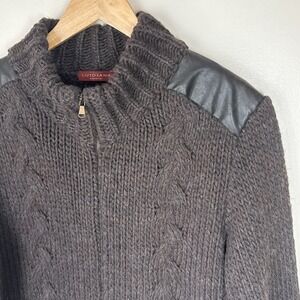 Luidiana Full Zip Sweater Size M Wool Alpaca Cable Knit Brown Made In Italy